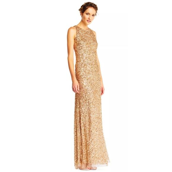 Adrianna papell ladies gown 4 blush pink sequin sparkly long minimalist dress - Picture 1 of 15
